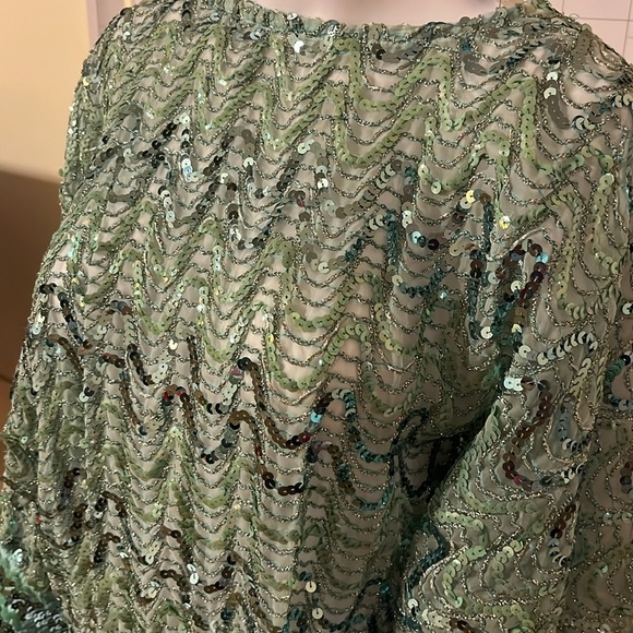 Vintage St. Martin 80s Cropped Top Green Sequin Blouse Bell Sleeve Peek S/M - Picture 3 of 11
